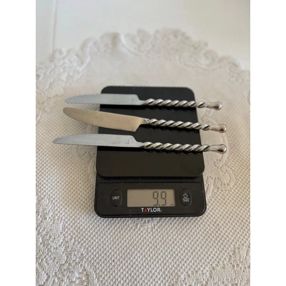 Hampton Silversmiths Stainless Steel Twisted Rope Handle Dinner Knives Set of 3